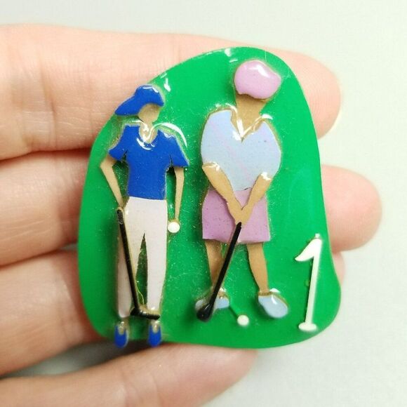 Vintage Woman Pins by Lucinda Golf Them Brooch, Golfer Golfing Lapel Pin - Picture 1 of 7